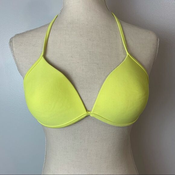 Forever 21 Neon Yellow Triangle Bikini Top Size L, Adjustable Swimwear - Picture 10 of 17
